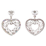 Sophisticated Crystal Rhinestone Heart Shape Dangle Fashion Earrings E313 Silver