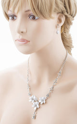 Bridal Wedding Jewelry Crystal Rhinestone Lovely Floral Necklace Set J695 Silver