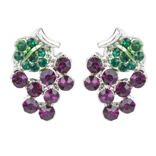Adorable Crystal Rhinestone Grape Fruit Charm Stud Post Earrings E1198 Purple