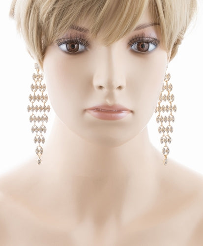 Bridal Wedding Jewelry Crystal Rhinestone Stylish Dangle Earrings E806 Gold - Accessoriesforever