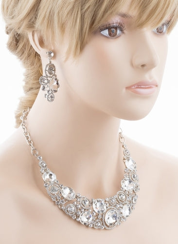 Bridal Wedding Jewelry Crystal Rhinestone Spellbinding Bib Necklace J506 Silver