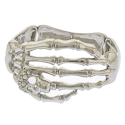 Halloween Costume Jewelry Crystal Rhinestone Skeleton Hand Stretch Bracelet B536