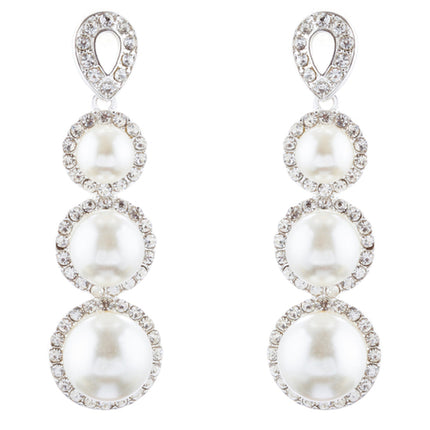 Bridal Wedding Jewelry Crystal Rhinestone Pearl Linear Drop Earrings E976 Silver
