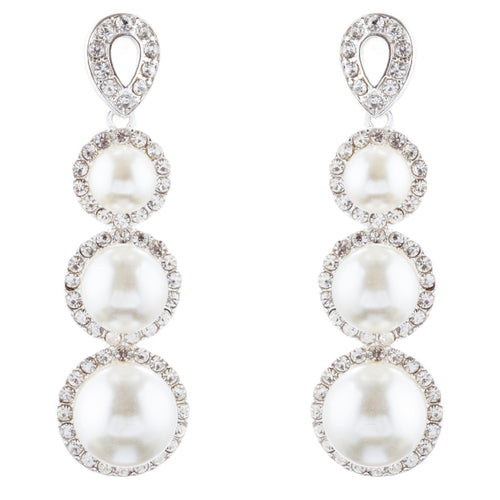 Bridal Wedding Jewelry Crystal Rhinestone Pearl Linear Drop Earrings E976 Silver