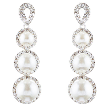 Bridal Wedding Jewelry Crystal Rhinestone Pearl Linear Drop Earrings E976 Silver
