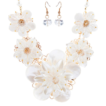 Enchanting Floral Design Bridal Wedding Bold Statement Necklace Set JN288 Gold