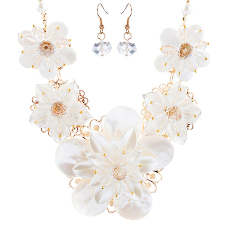 Enchanting Floral Design Bridal Wedding Bold Statement Necklace Set JN288 Gold