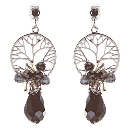 Semiprecious Cluster Crystal Earrings Hematite Black - Accessoriesforever