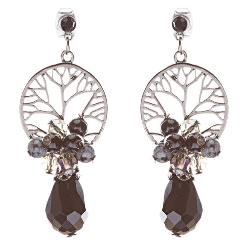 Semiprecious Cluster Crystal Earrings Hematite Black - Accessoriesforever
