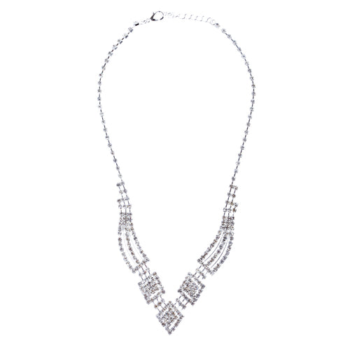 Bridal Wedding Jewelry Crystal Rhinestone Gorgeous Design Necklace J572 Silver