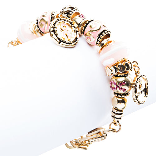 Pink Ribbon Jewelry Crystal Rhinestone Gorgeous Charms Link Bracelet B479 Pink - Accessoriesforever