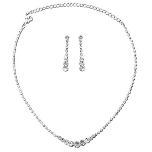 Bridal Wedding Prom Jewelry Set Crystal Rhinestone Elegant Necklace J737 Silver - Accessoriesforever