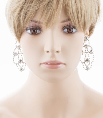 Bridal Wedding Jewelry Crystal Chandelier Drop Earrings Silver Clear