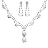 Bridal Wedding Jewelry Crystal Rhinestone Pearl Basic Y-Drop Design Necklace
