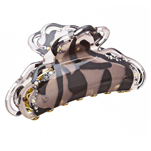 Woman Hair Claw Lucite Animal Print Crystal Brown NEW - Accessoriesforever