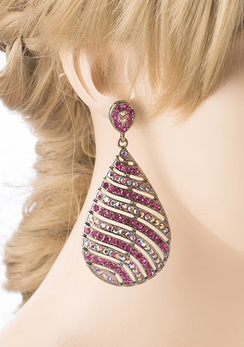 Modern Fashion Crystal Rhinestone Stunning Leaf Design Dangle Earrings E729 Pink - Accessoriesforever