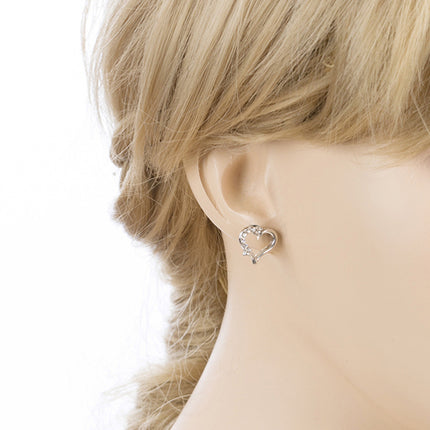 Valentines Jewelry Wedding Romantic Heart Charm Stud Style Earrings E957 Silver - Accessoriesforever