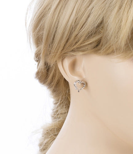 Valentines Jewelry Wedding Romantic Heart Charm Stud Style Earrings E957 Silver - Accessoriesforever