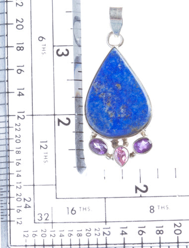 925 Sterling Silver Natural Gemstones Lapis Lazuli Amethyst Pendant FJSVP2087 - Accessoriesforever