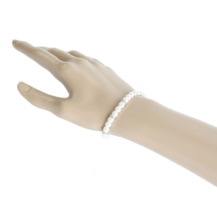 Bridal Wedding Jewelry Crystal Rhinestone Pearl Single Linear Bracelet Silver - Accessoriesforever