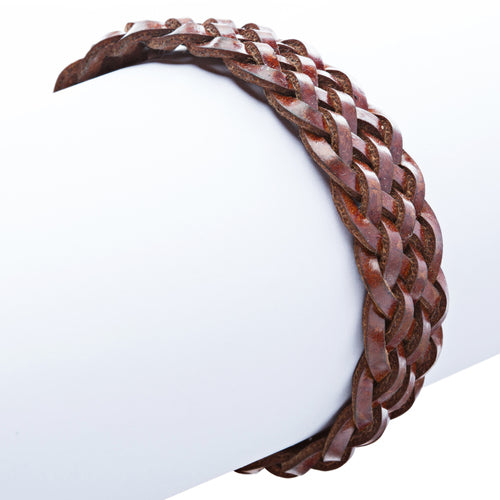 Braided Leather Pewter Bracelet Brown