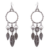 Beautiful Leaf Drop Circle Crystal Rhinestone Fashion Dangle Earrings Hematite