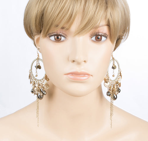 Multi Charms & Chains Floral Heart Drop Earrings Gray - Accessoriesforever