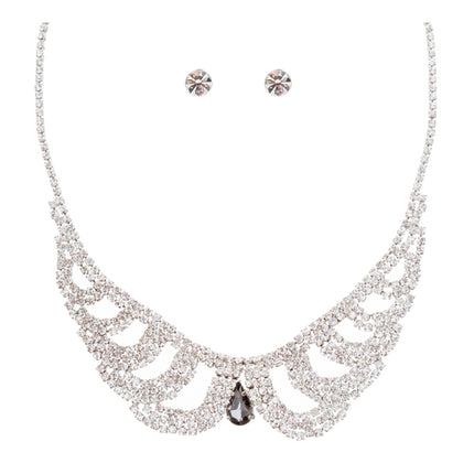 Bridal Wedding Jewelry Crystal Rhinestone Vintage Lace Design Necklace Silver - Accessoriesforever