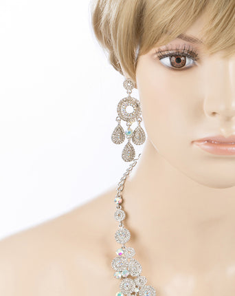 Bridal Wedding Jewelry Set Crystal Rhinestone Circle Links Necklace Silver AB - Accessoriesforever
