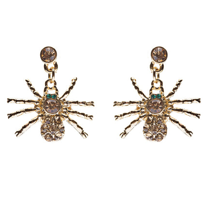 Halloween Costume Jewelry Spider Crystal Dangle Charm Earrings Gold Topaz