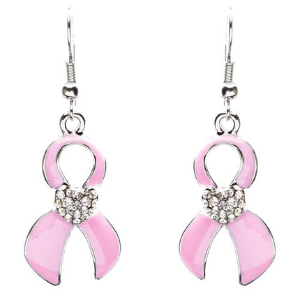 Pink Ribbon Jewelry Crystal Rhinestone Inspiring Ribbon Charm Necklace JN257Pink - Accessoriesforever
