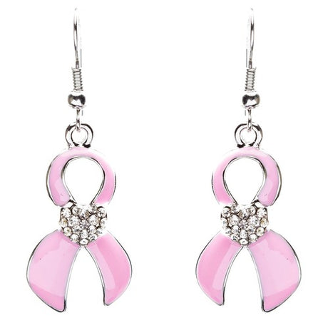 Pink Ribbon Jewelry Crystal Rhinestone Inspiring Ribbon Charm Necklace JN257Pink
