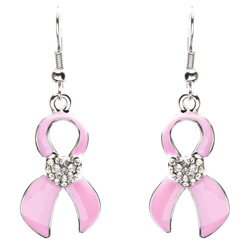 Pink Ribbon Jewelry Crystal Rhinestone Inspiring Ribbon Charm Necklace JN257Pink