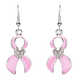 Pink Ribbon Jewelry Crystal Rhinestone Inspiring Ribbon Charm Necklace JN257Pink