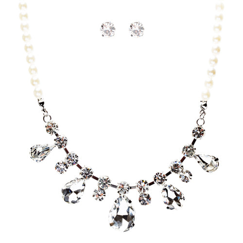 Bridal Wedding Jewelry Crystal Rhinestone Captivating Tear Drop Necklace J580 SV