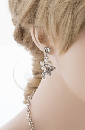 Bridal Wedding Jewelry Set Necklace Crystal Rhinestone Pearl Floral Bib Silver - Accessoriesforever