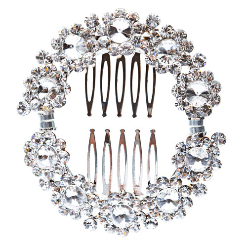 Bridal Wedding Jewelry Crystal Flower RD Wreath Magnetic Clasp Hair Pin Silver