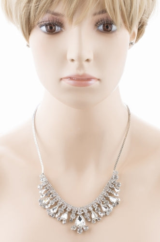 Bridal Wedding Jewelry Crystal Rhinestone Brilliant Bib Design Necklace Earrings - Accessoriesforever
