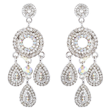 Bridal Wedding Jewelry Set Crystal Rhinestone Circle Links Necklace Silver AB - Accessoriesforever