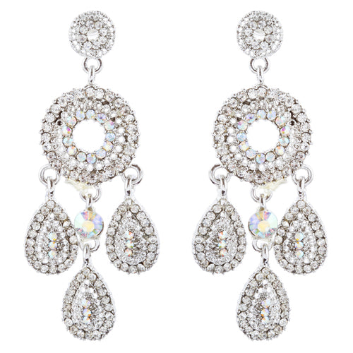 Bridal Wedding Jewelry Set Crystal Rhinestone Circle Links Necklace Silver AB - Accessoriesforever