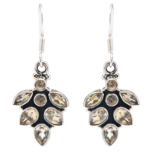 925 Sterling Silver Natural Gemstones Citrine Dangle Earrings FJSVE2122