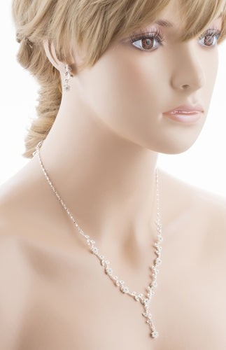 Bridal Wedding Jewelry Set Crystal Pearl Beautiful Flowers Vine Necklace Silver - Accessoriesforever