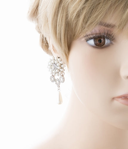 Bridal Wedding Jewelry Crystal Rhinestone Pearl Dangle Teardrop Earrings Silver - Accessoriesforever