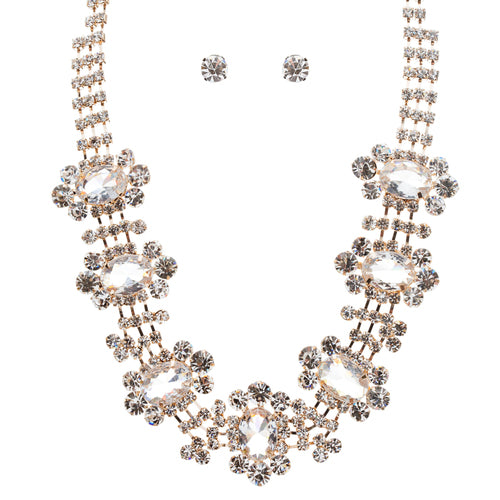 Bridal Wedding Jewelry Crystal Rhinestone Sophisticated Layout Necklace J529Gold