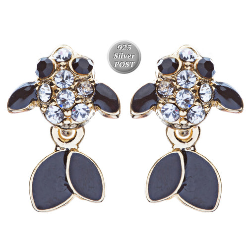 Adorable Crystal Accent Fish Tiny Stud Style Fashion Earrings E504 Gold Black