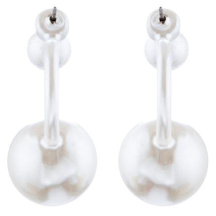Trendy Chic Double Sided Elegant Pearl Swing Post Earrings E1005 Silver - Accessoriesforever