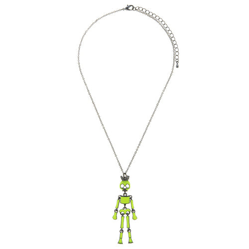 Halloween Costume Jewelry Articulated Skeleton Necklace Neon Lime Green - Accessoriesforever