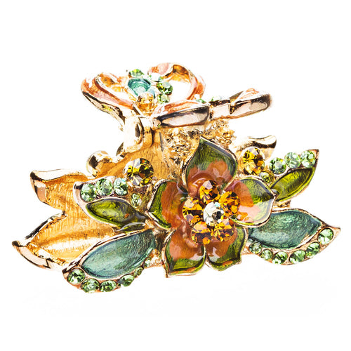 Austrian Crystal Rhinestone Fashion Jewerly Floral Small Hair Claw Gold Green - Accessoriesforever