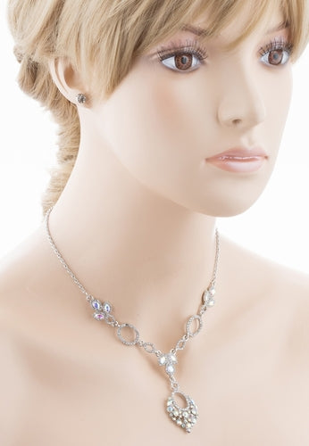 Bridal Wedding Jewelry Crystal Rhinestone Vintage Style Necklace Set J689 Silver
