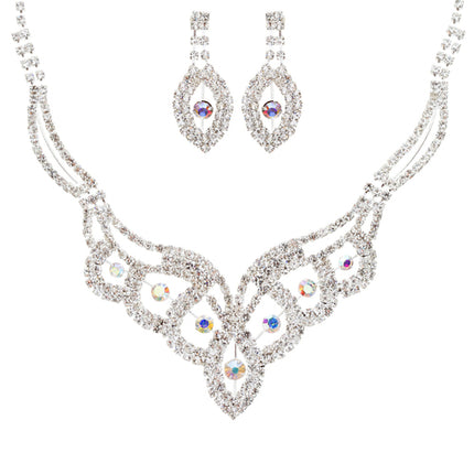 Bridal Wedding Jewelry Crystal Rhinestone Dazzling Contour Necklace J544 Silver - Accessoriesforever